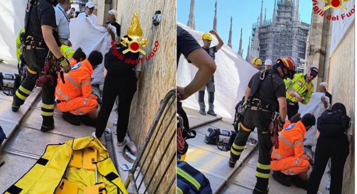 Milano – Caldo infernale: turista ha un malore su terrazze Duomo. Imbarellata con toboga e salvata