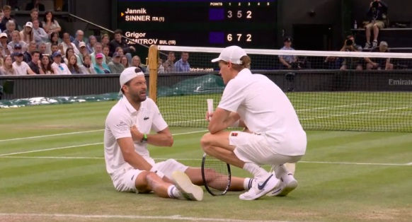 Sinner ‘graziato’ a Wimbledon – E’ dominato da Dimitrov che poi ha infortunio choc: “Non mi sento vincitore”
