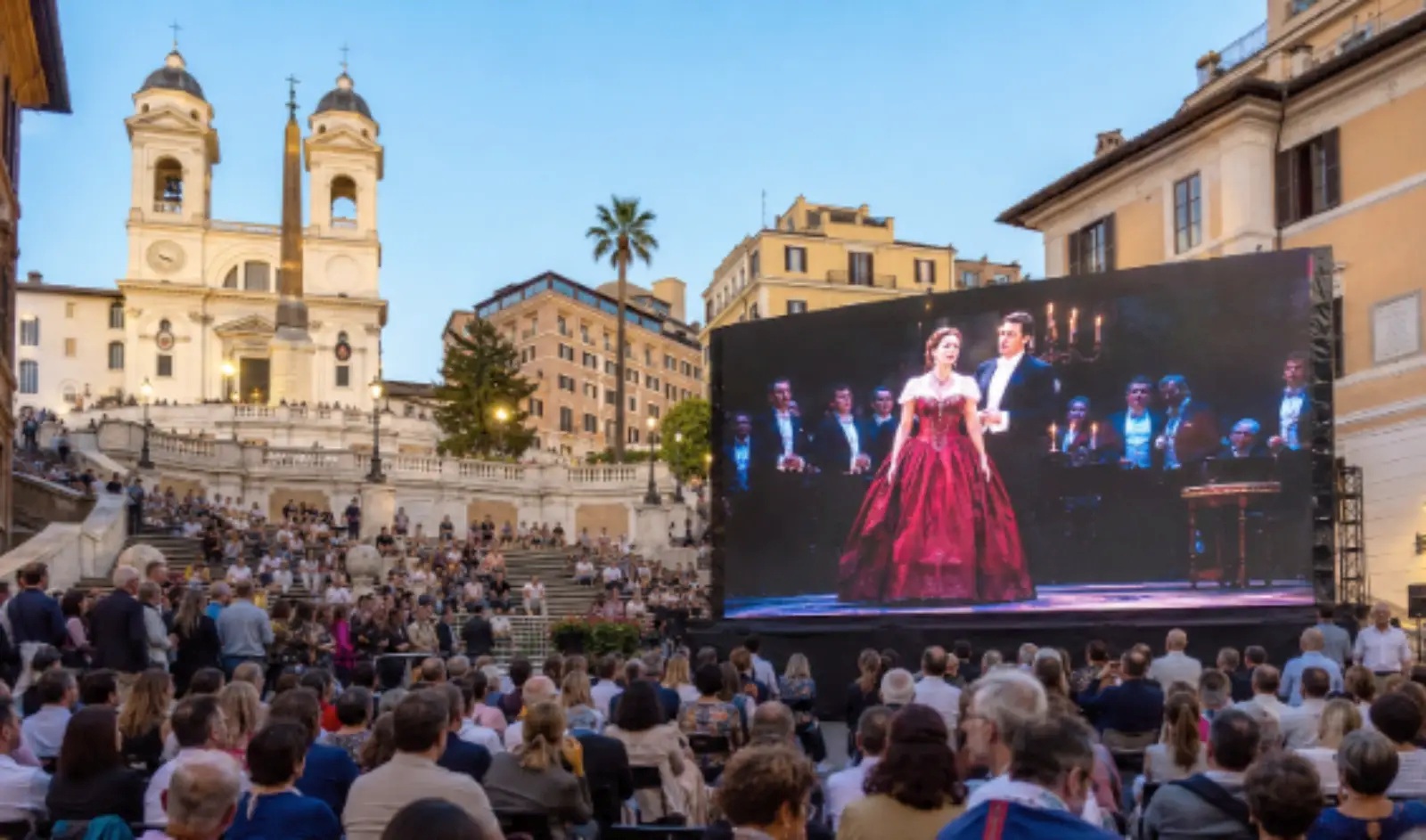 Maxischermo in piazza di Spagna per la Traviata di Valentino