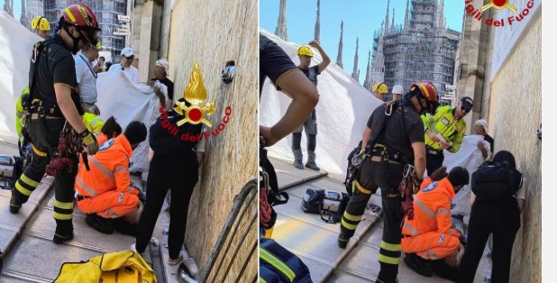 Milano – Salvataggio sulle Terrazze del Duomo: donna sta male. Salvata dai pompieri